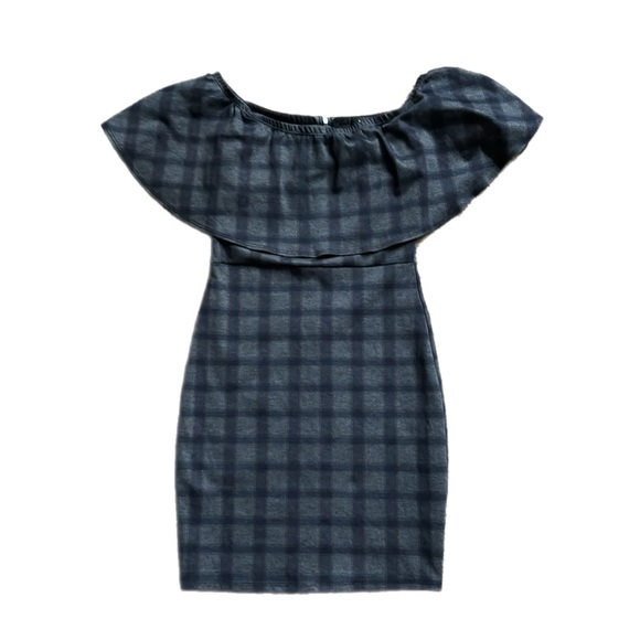 Lulu's Small Town Girl Plaid Off Shoulder Bodycon Mini Dress - Picture 2 of 10